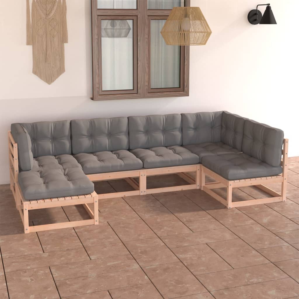 6-tlg. Garten-Lounge-Set mit Kissen Kiefer Massivholz